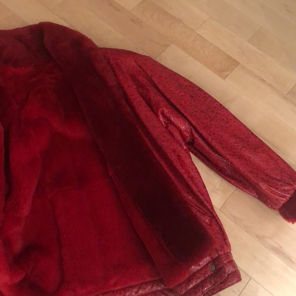 RED LEATHER Jacket lined with Red Rabbit Fur and Red Shearling Color - Picture 14 of 14